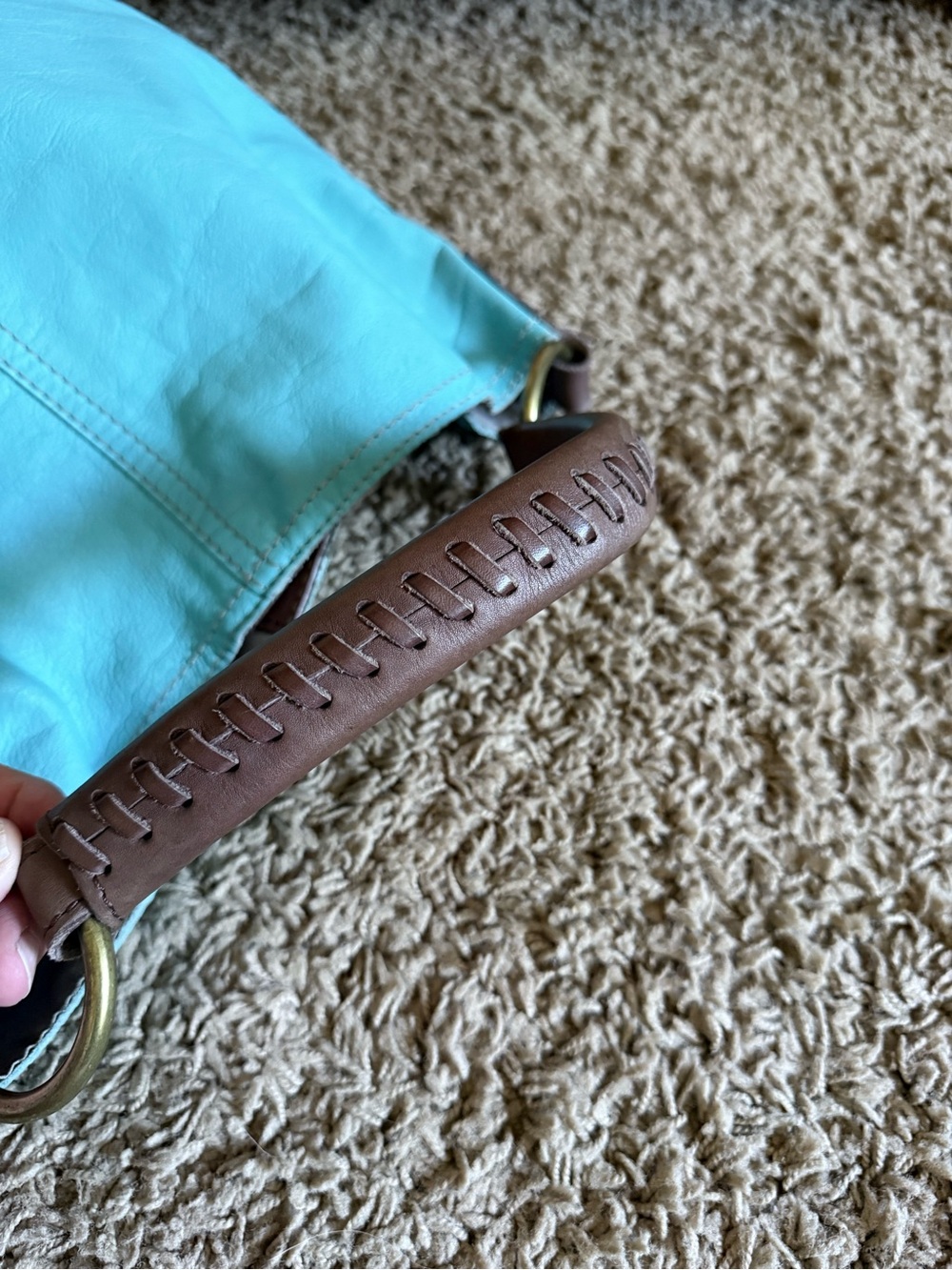Lucky Brand Turquoise Leather Tote with Brown Handles - Picture 13 of 16
